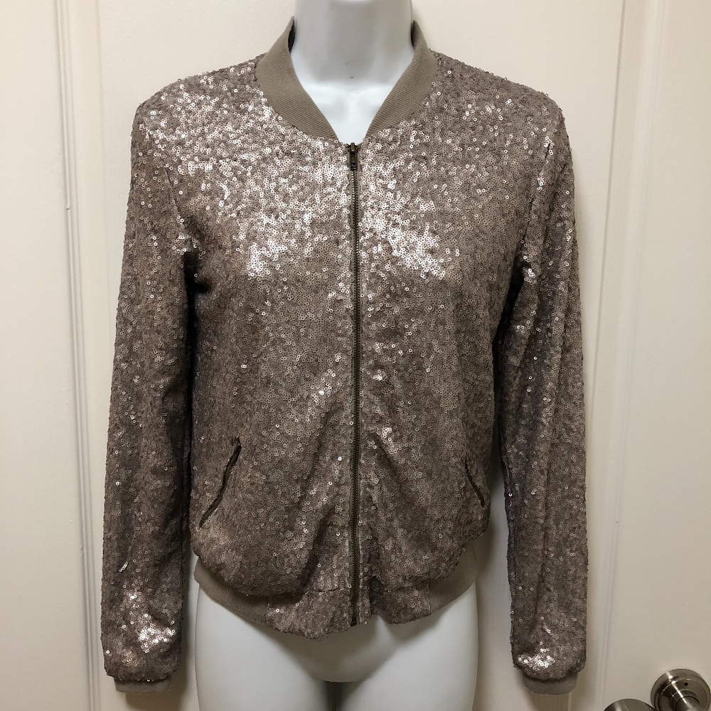 love, Fire Silver Sequin Bomber Jacket size XS